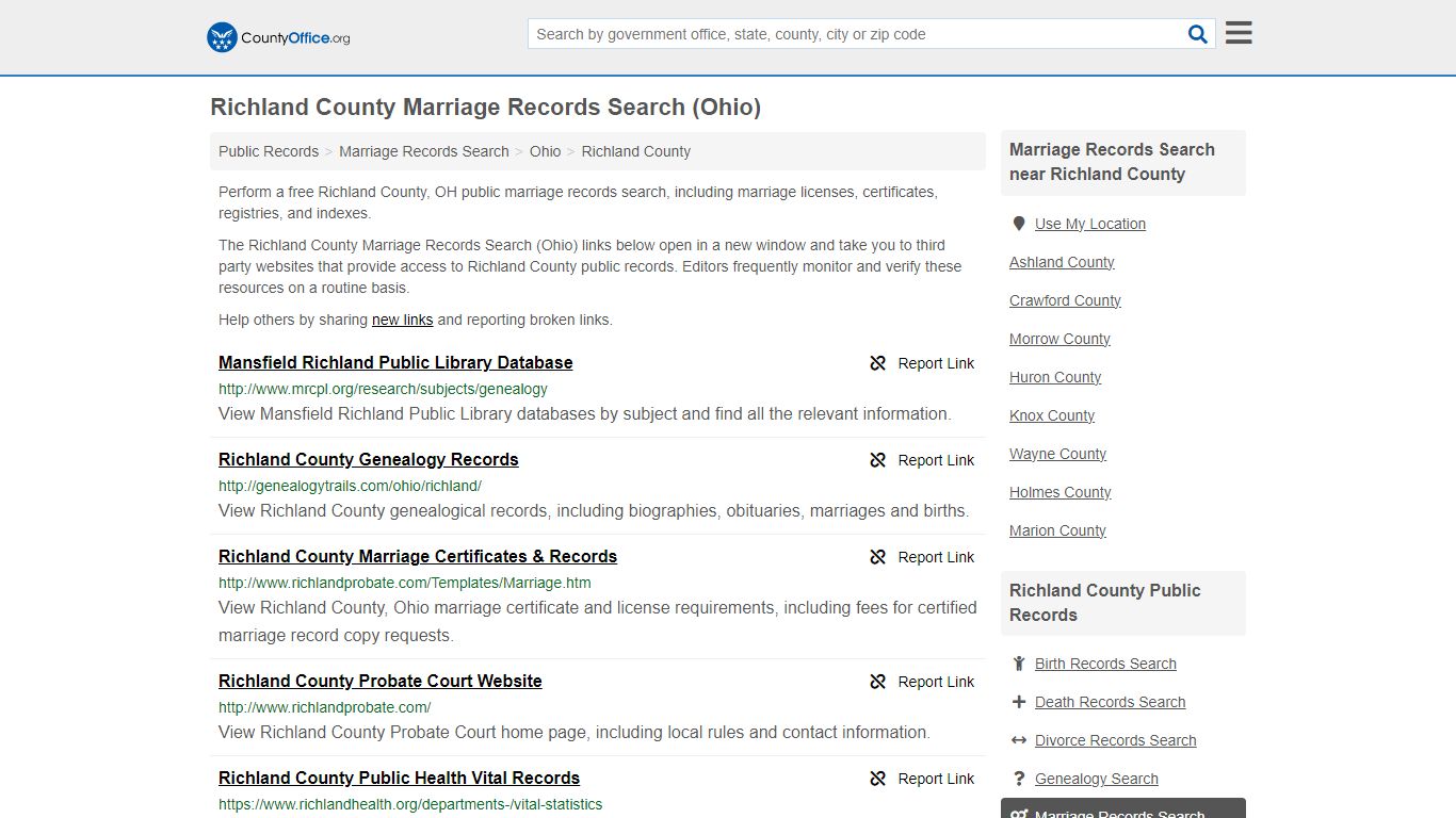 Richland County Marriage Records Search (Ohio) - County Office
